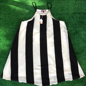 Black and white striped dress.